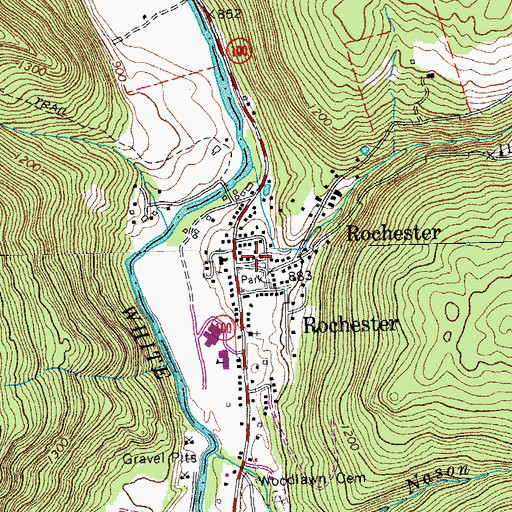Topographic Map of Rochester Post Office, VT