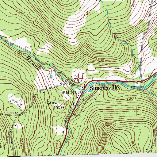 Topographic Map of Simonsville Cemetery, VT