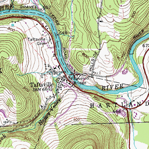 Topographic Map of Taftsville Covered Bridge, VT