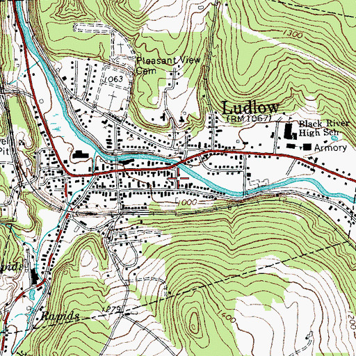 Topographic Map of United Church of Ludlow, VT