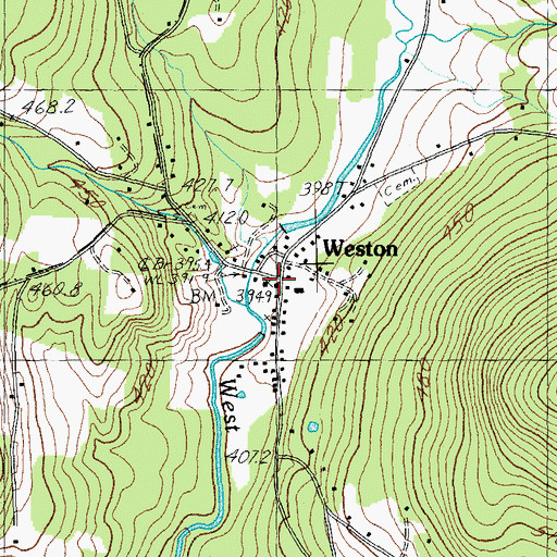 Topographic Map of Weston Village Historic District, VT