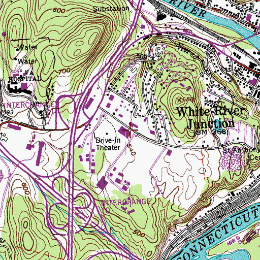 Topographic Map of White River Junction Post Office, VT