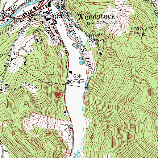 Topographic Map of Woodstock Country Club and Ski Touring Center, VT