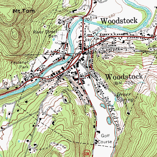 Topographic Map of Woodstock Elementary School, VT