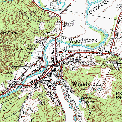 Topographic Map of Woodstock Post Office, VT