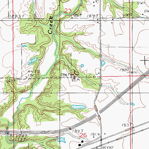 Topographic Map of Garrett Cemetery, IL