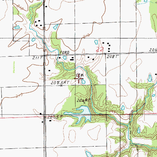 Topographic Map of Cupps Cemetery, IL