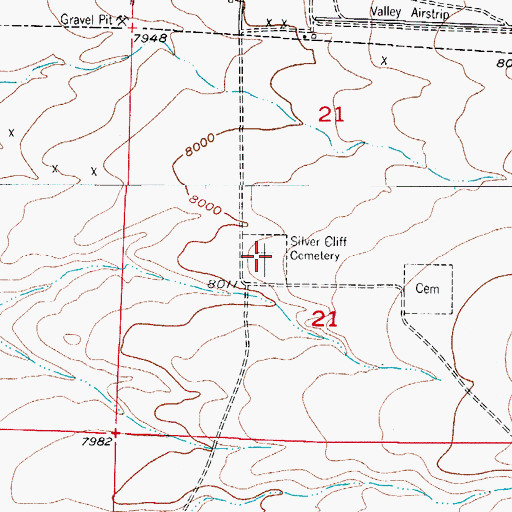Topographic Map of Silver Cliff Cemetery, CO