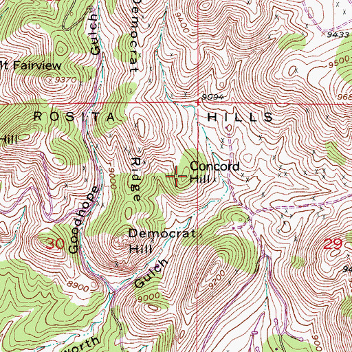 Topographic Map of Concord Hill, CO