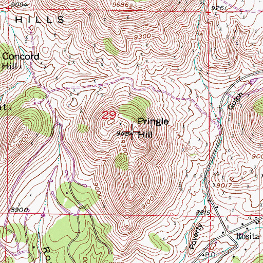 Topographic Map of Pringle Hill, CO