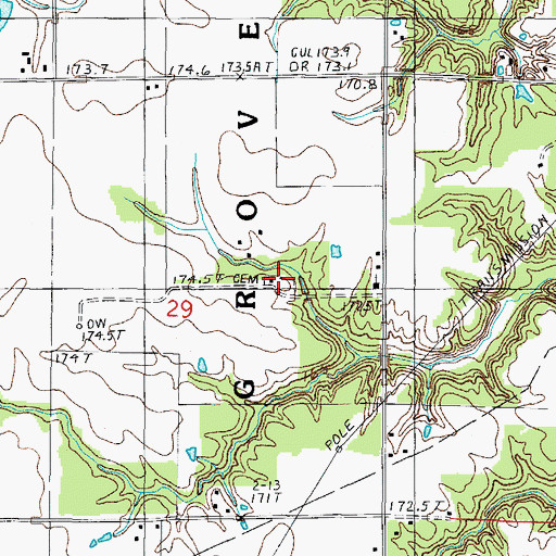 Topographic Map of Hicks Cemetery, IL