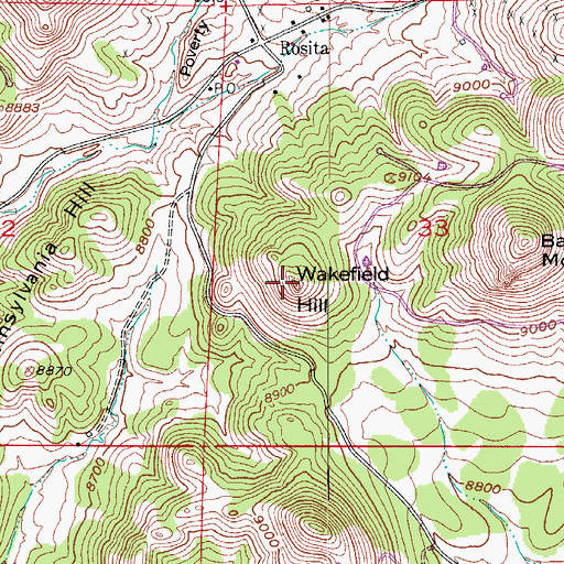 Topographic Map of Wakefield Hill, CO