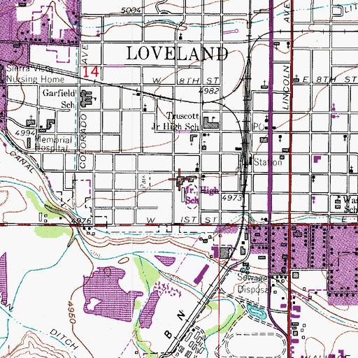 Topographic Map of Bill Reed Middle School, CO