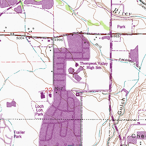 Topographic Map of Thompson Valley High School, CO