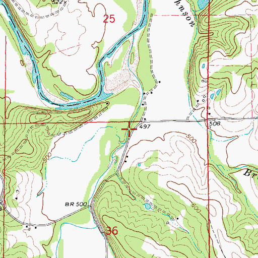 Topographic Map of Oak Grove Cemetery, MO