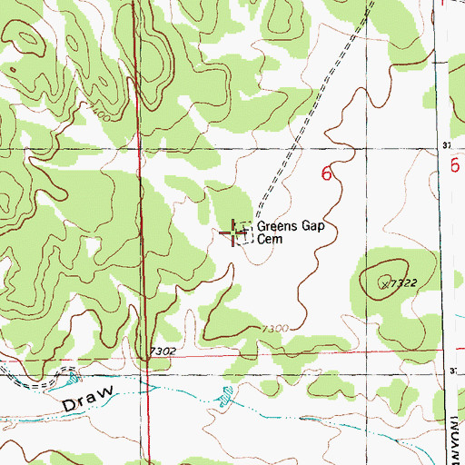 Topographic Map of Greens Gap Cemetery, NM