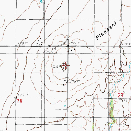 Topographic Map of Pleasant Ridge Cemetery, IL