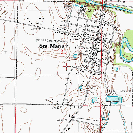 Topographic Map of Sainte Marie City Cemetery, IL