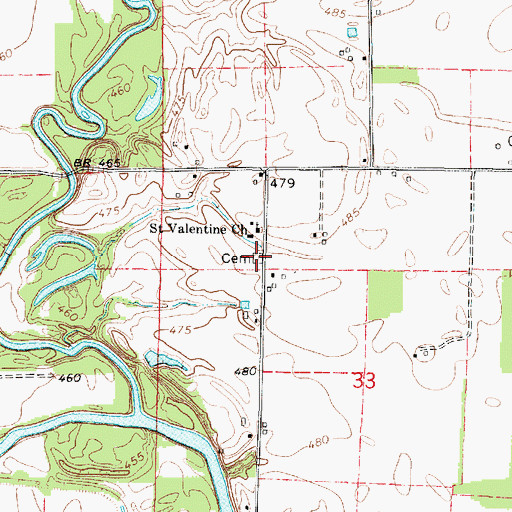 Topographic Map of Sainte Valentine Cemetery, IL