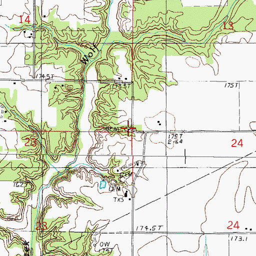 Topographic Map of Ward Cemetery, IL