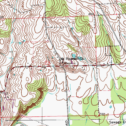 Topographic Map of Mount Pleasant Church Cemetery, IN