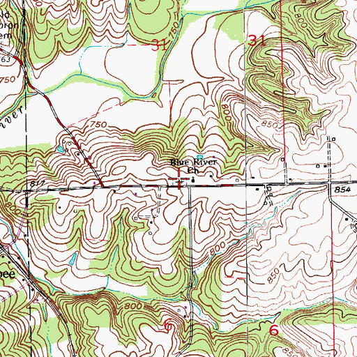 Topographic Map of Blue River Baptist Cemetery, IN