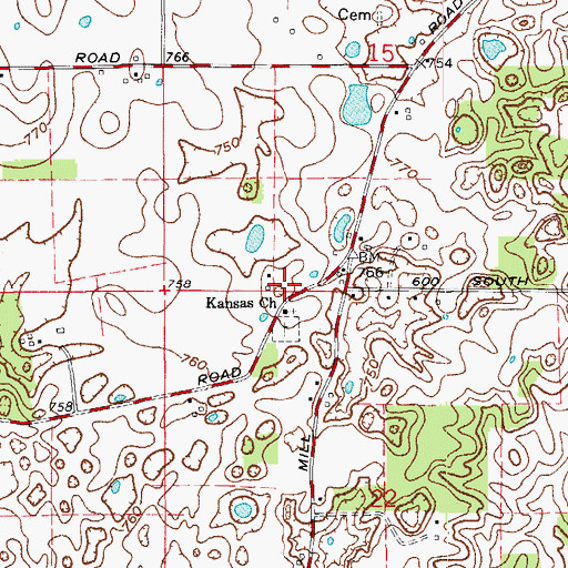 Topographic Map of Kansas School (historical), IN