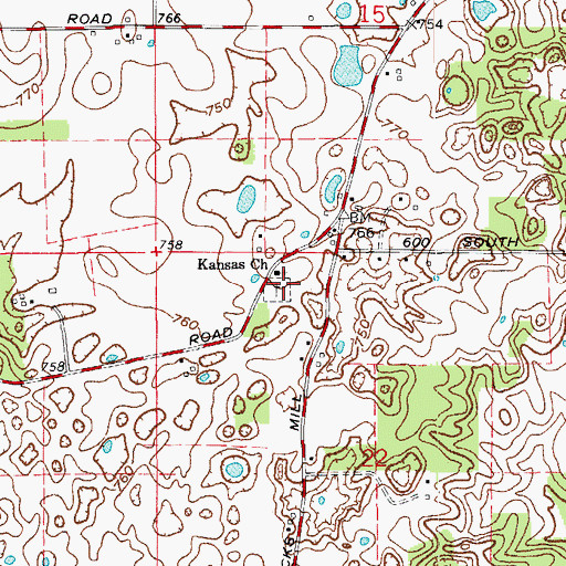 Topographic Map of Kansas Church of Christ Cemetery, IN