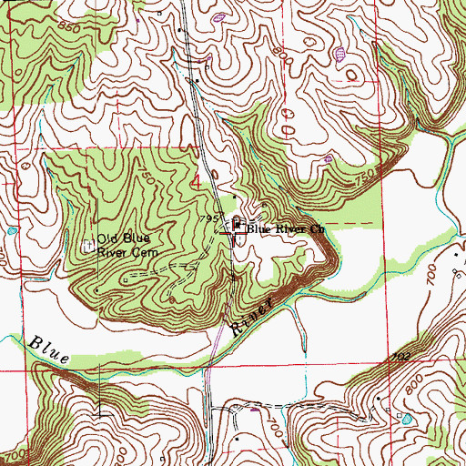 Topographic Map of New Old Blue River Cemetery, IN