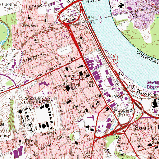 Topographic Map of Broad Street Historic District, CT