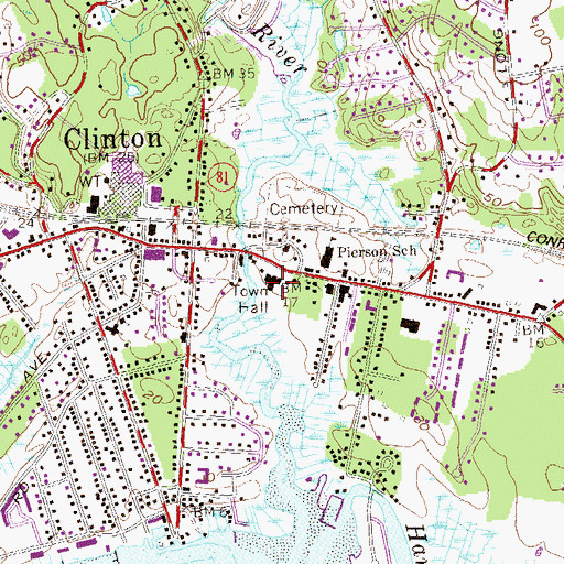 Topographic Map of Clinton Town Hall, CT
