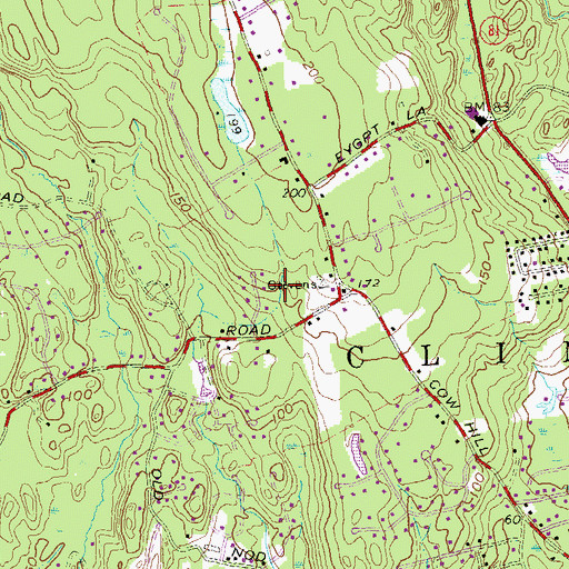 Topographic Map of Cow Hill Red School (historical), CT
