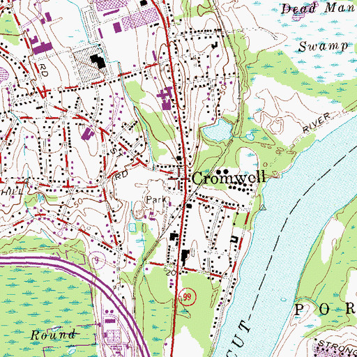 Topographic Map of Cromwell Belden Public Library, CT