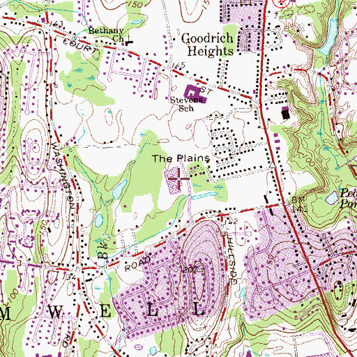 Topographic Map of Cromwell High School, CT