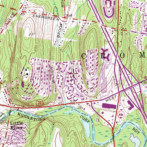 Topographic Map of Cromwell Hills, CT