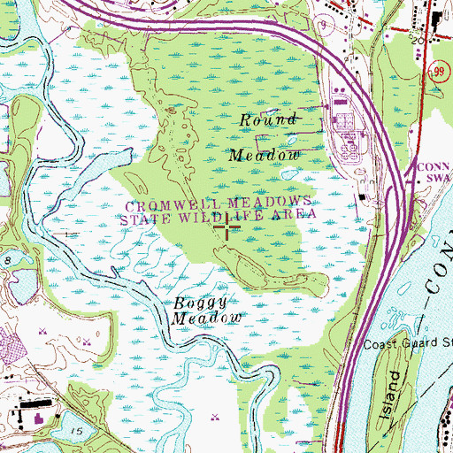 Topographic Map of Cromwell Meadows State Wildlife Area, CT