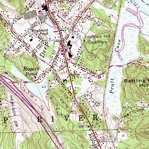 Topographic Map of Deep River Post Office, CT