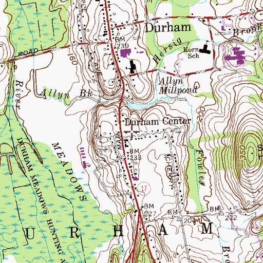 Topographic Map of Durham Post Office, CT