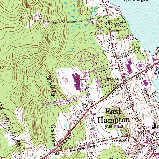 Topographic Map of East Hampton High School, CT