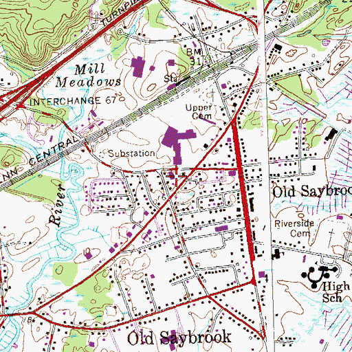 Topographic Map of Elm Street Shopping Center, CT
