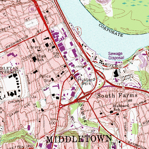 Topographic Map of First Baptist Church, CT