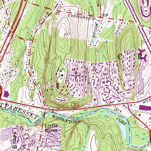 Topographic Map of Fox Meadows, CT
