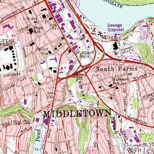 Topographic Map of Henry Clay Work Park, CT