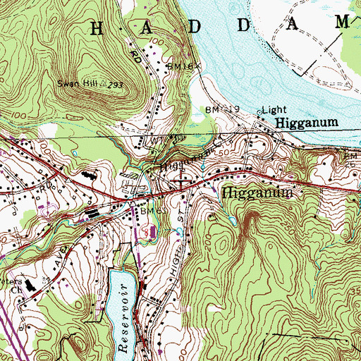 Topographic Map of Higganum Congregational Church, CT