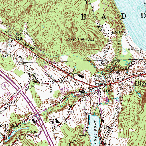 Topographic Map of Higganum United Methodist Church, CT