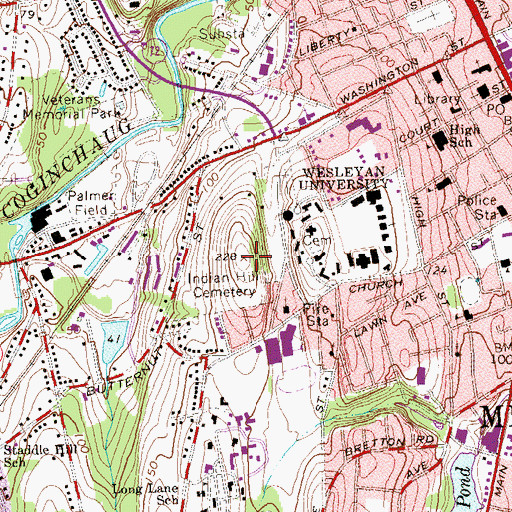 Topographic Map of Indian Hill, CT