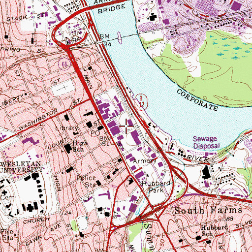 Topographic Map of Metro South Historic District, CT