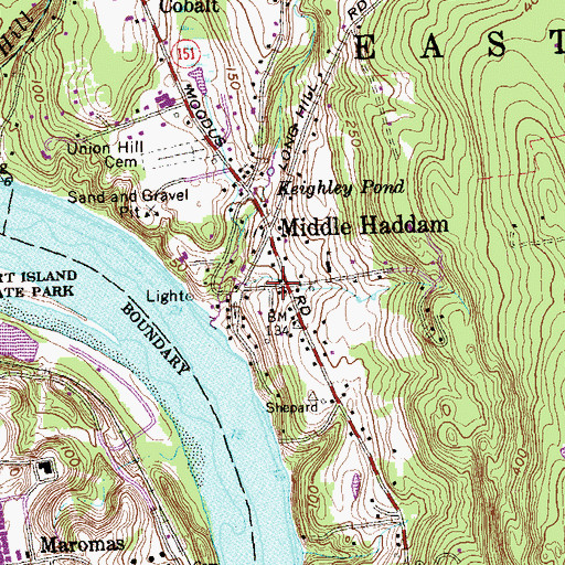 Topographic Map of Middle Haddam Public Library, CT