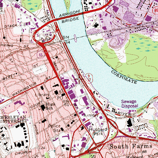Topographic Map of Middletown City Hall, CT