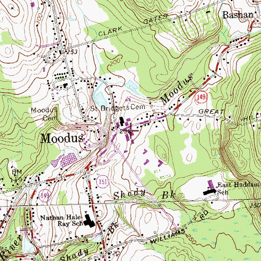 Topographic Map of Nathan Hale Plaza Shopping Center, CT